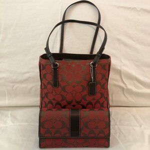 Coach Red with brown signature tote purse